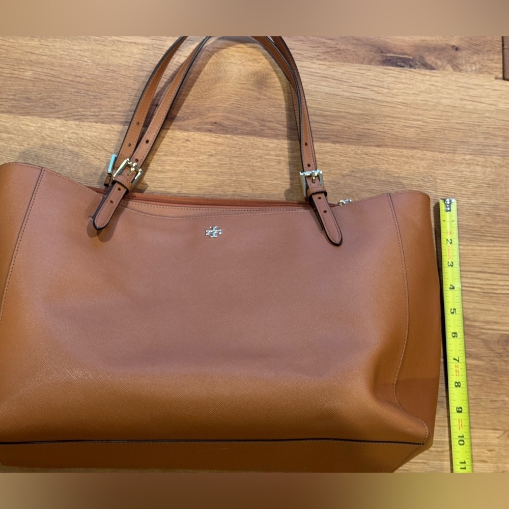Tory Burch Cognac Saffiano Leather Large Zip Tote Bag - Picture 9 of 12